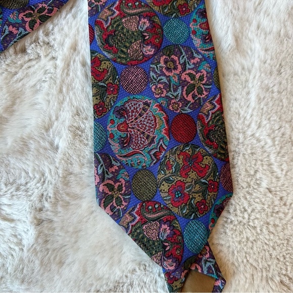 Vintage Perry Ellis Handmade Floral Artsy Abstract Printed Silk Print Mens‎ Tie - Picture 2 of 5